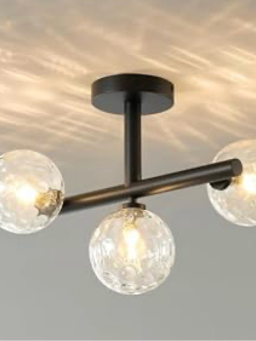 Modern 3-Light Semi-Flush Ceiling Light in Black with Clear Glass Globes